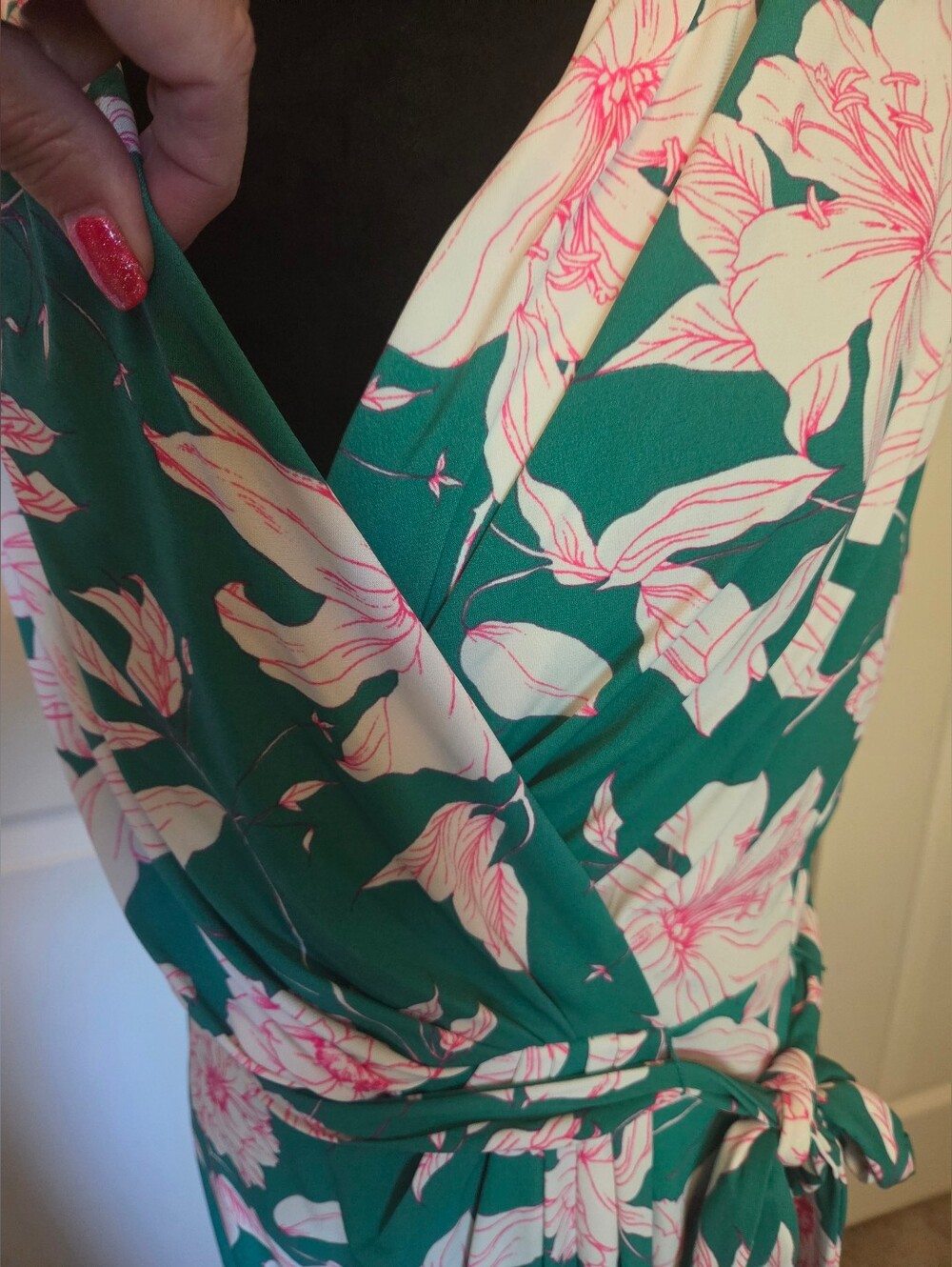 Eliza J Emerald Green Pink Dress Sleeveless Floral Print Fit & Flare Size 12 NEW - Picture 7 of 13